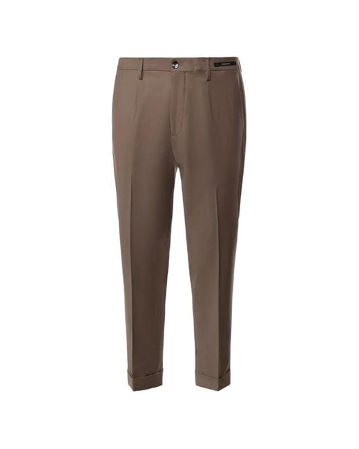 Michael Coal Brown Pleated Turn-Up Trousers for men