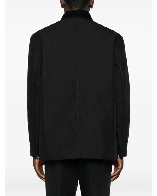 Prada Black Corduroy-Collar Logo-Patch Jacket for men