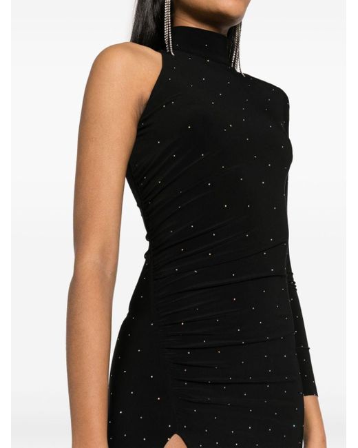 Nissa Black Crystal-embellished One-shoulder Midi Dress