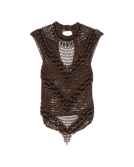 Bless Brown Haut En Crochet À Perles