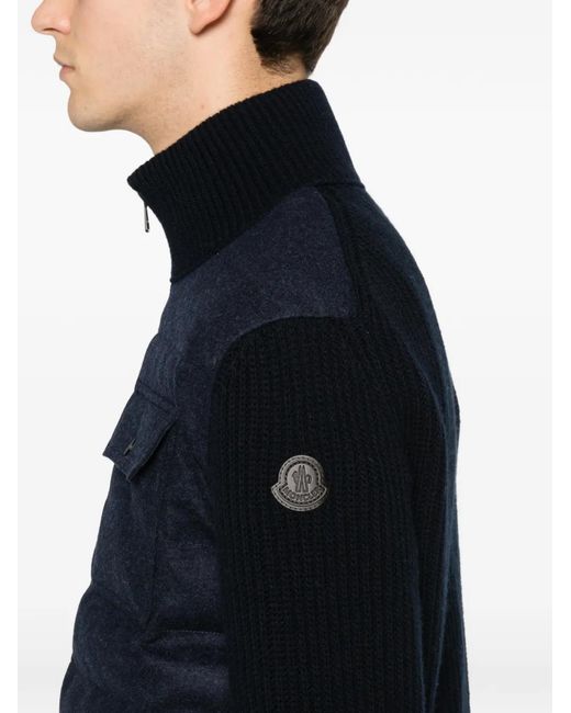 Moncler Blue Knit Padded Front Jacket for men