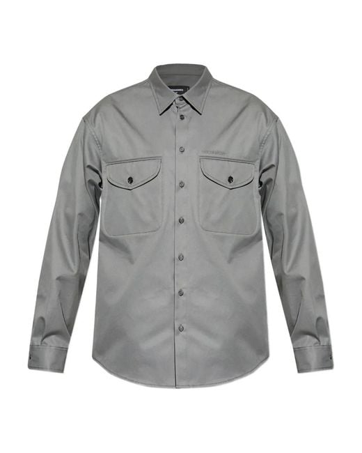 DSquared² Gray Double-Pocket Cotton Shirt for men