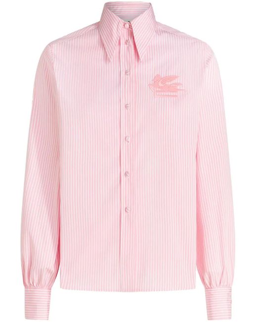 Etro Pink Logo-Embroidered Striped Cotton Shirt