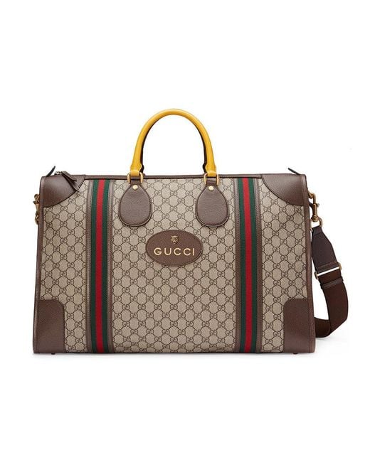 Gucci Brown Soft Gg Supreme Duffle Bag With Web