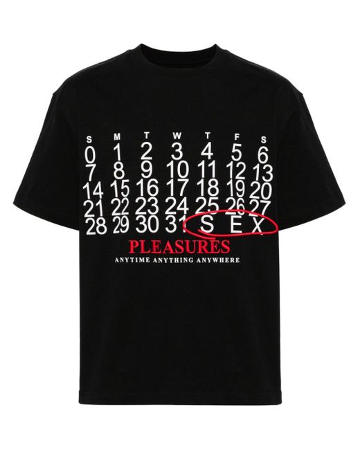 Pleasures Black Calendar-print Cotton T-shirt for men