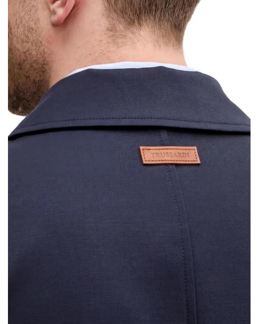 Trussardi Blue Two-Tone Wool-Blend Car Coat for men