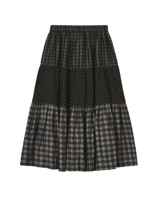 Mini Cream Black Patchwork Tiered Maxi Skirt