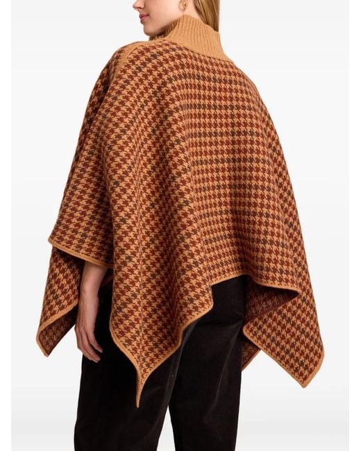 Cara Cara Brown Pagoda High-Neck Houndstooth Cape