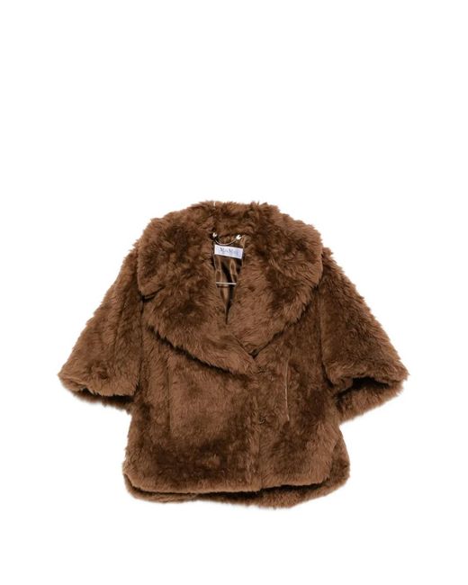 Max Mara Brown Double-Breasted Faux-Fur Jacket