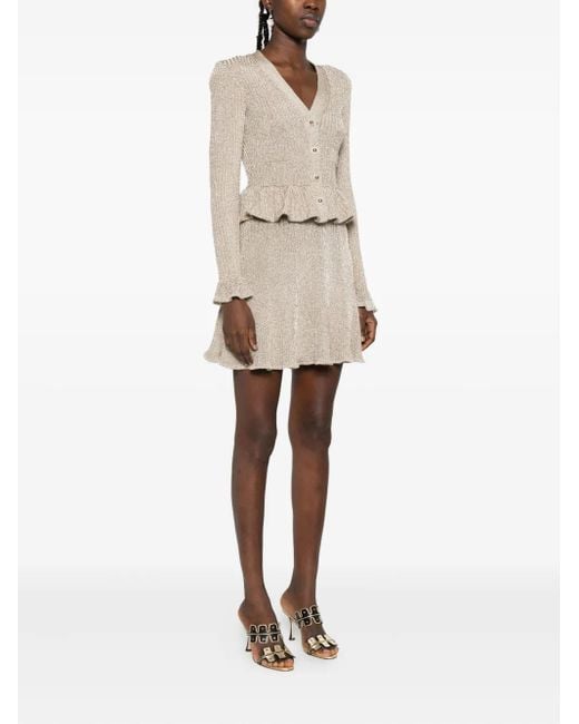Self-Portrait Natural Peplum-Waist Lurex Mini Dress