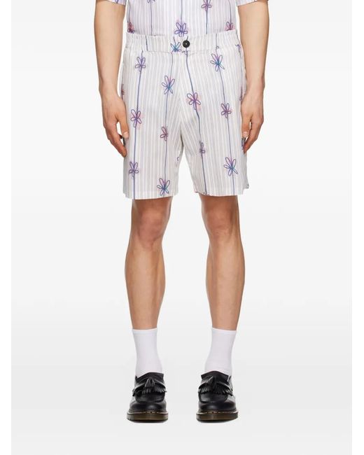 Egonlab White Floral-Print Striped Shorts for men