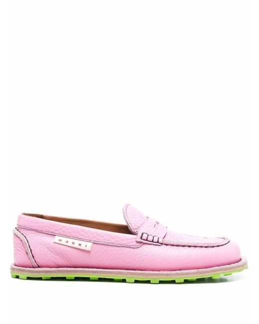 Marni Logo Tab Leather Penny Loafers In Pink Lyst 6913