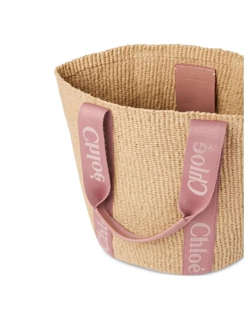 Chloé White Chloé Woody Large Rafia Basket Bag