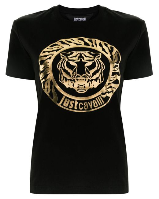 T-shirt à motif tête de tigre signature Just Cavalli en coloris Black
