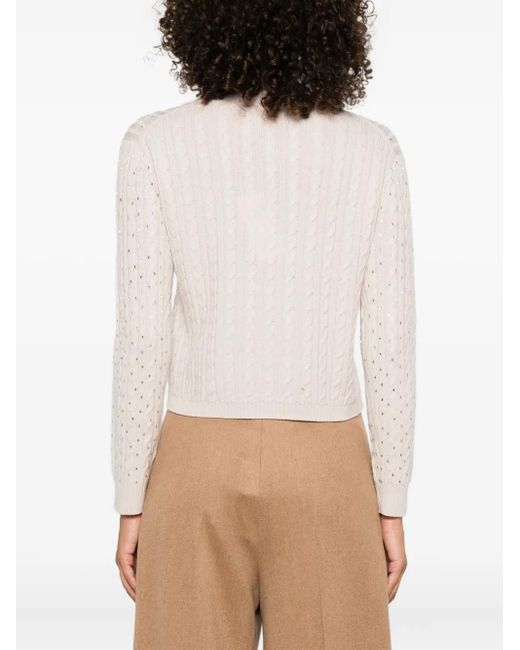 Max Mara White Verzierter Pullover mit Zopfmuster