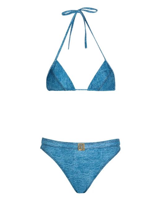 Balmain Blue Logo-Plaque Bikini