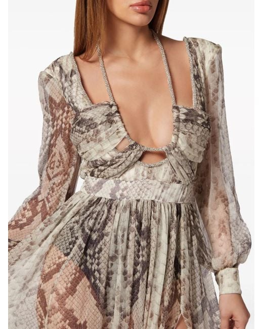Philipp Plein Natural Silk Chiffon Long Dress Pitone