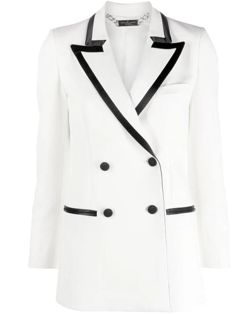 Philipp Plein Blazer Met Contrasterende Afwerking in het White