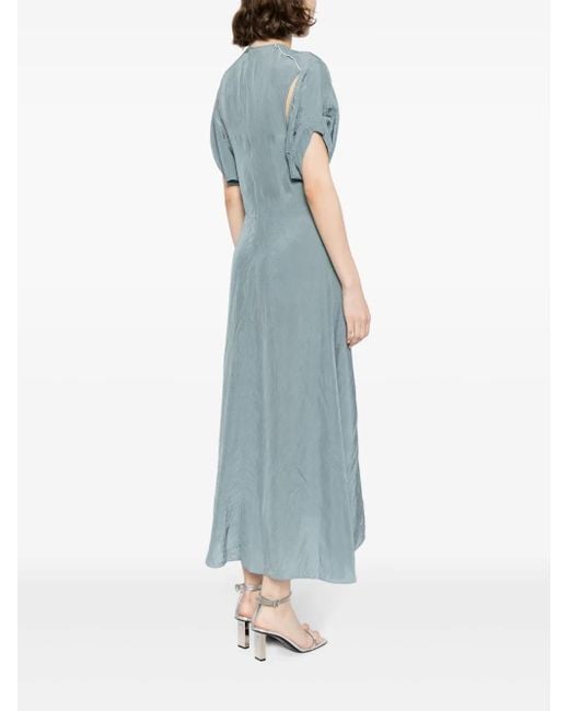 Victoria Beckham Blue Gathered-Detail Shorts-Sleeved Dress