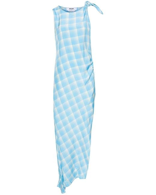 MSGM Blue Check-pattern Knot-detail Dress