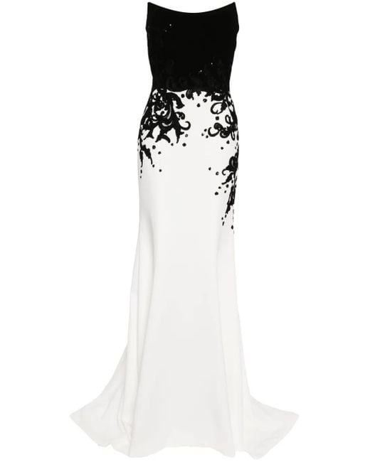 Saiid Kobeisy White Embroidered Crepe Mermaid Dress
