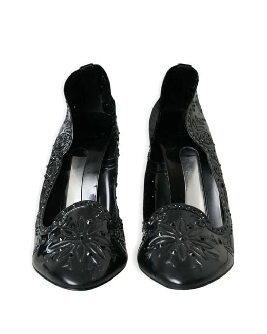 Dolce & Gabbana Black Floral-Cutout Patent-Leather Pumps
