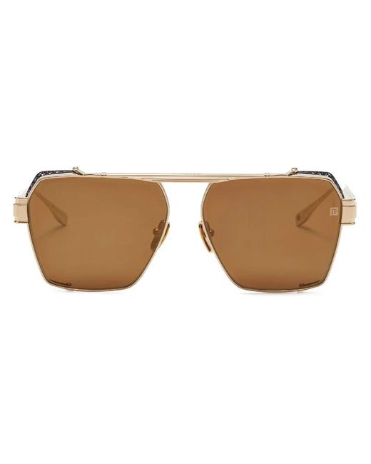 Balmain Brown Premier Square-Frame Sunglasses