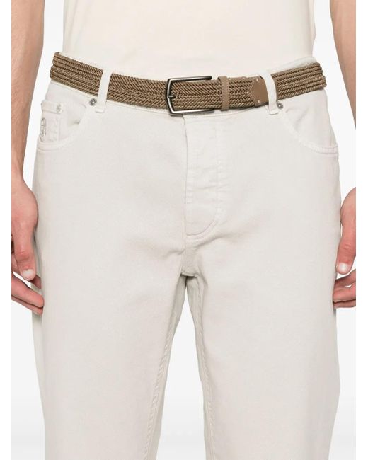 Brunello Cucinelli White Twill Trousers for men