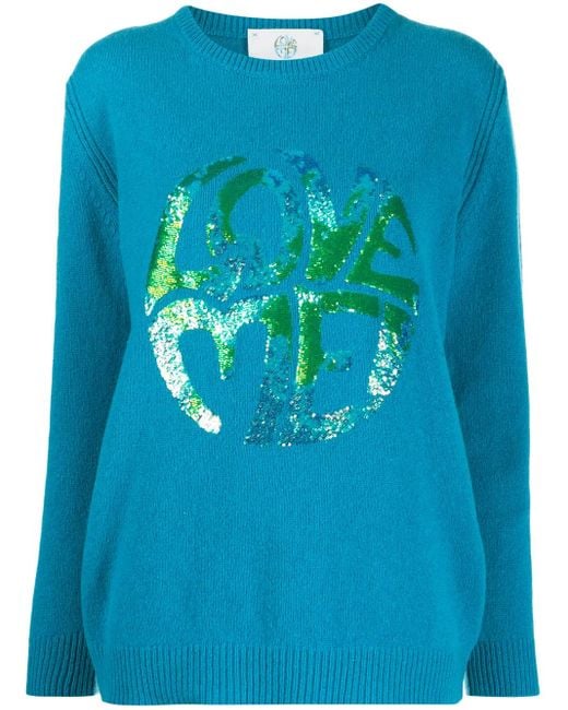 Alberta Ferretti Blue Sequin Embroidered Jumper