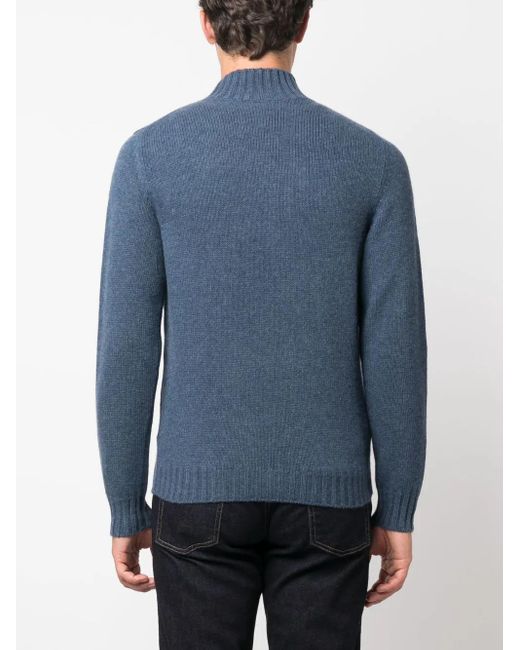 Fedeli Blue High-Neck Long-Sleeve Jumper for men