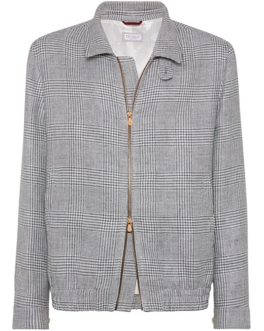 Brunello Cucinelli Gray Houndstooth Zip-up Jacket for men