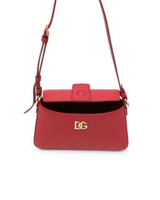 Dolce & Gabbana Red Mini Magnetic Closure Leather Bag With Vintage Brass Plating