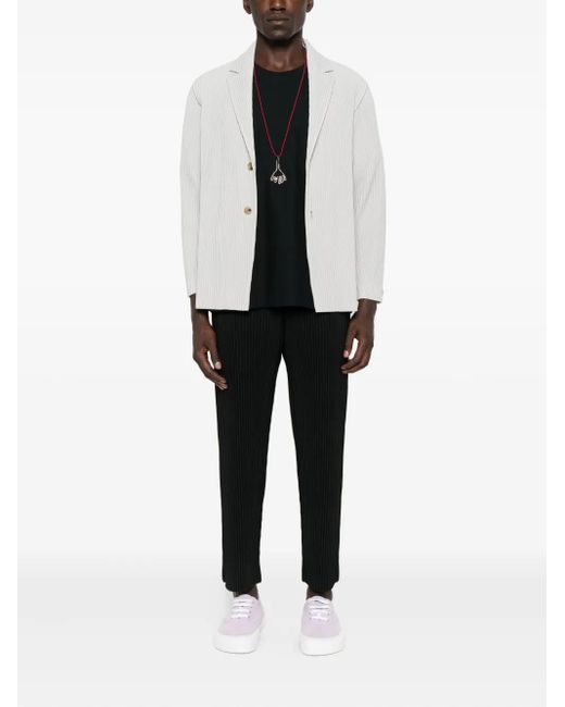 Homme Plissé Issey Miyake White Pleated Button Blazer for men