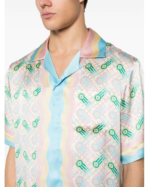 Casablancabrand Blue Ping Pong Silk Shirt for men
