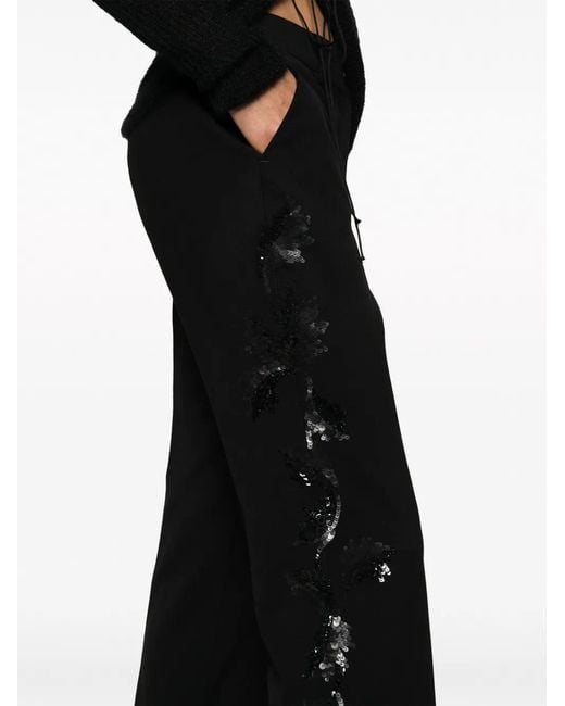 P.A.R.O.S.H. Black Sequin-Detail Tapered-Leg Trousers