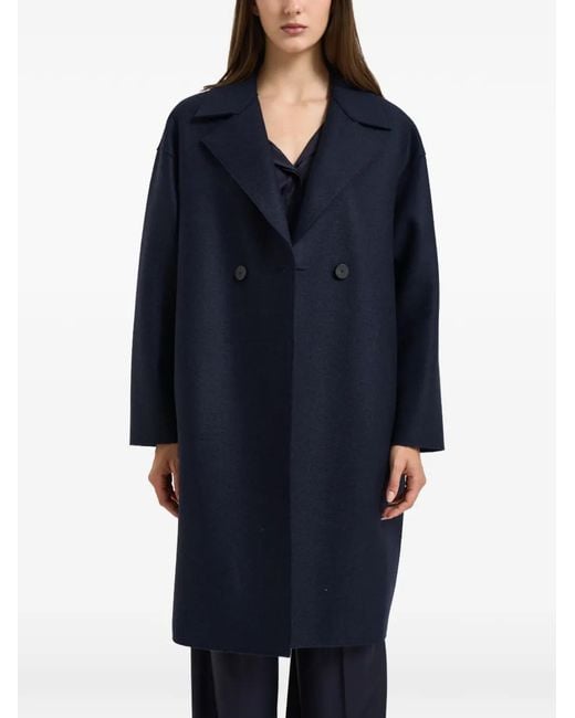 Harris Wharf London Blue Double-Breasted Notched-Lapels Coat