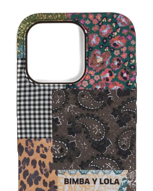 Bimba Y Lola Black Patchwork-Print Phone Case