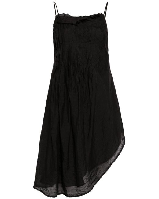 Marc Le Bihan Black Crinkled Asymmetric Silk Minidress