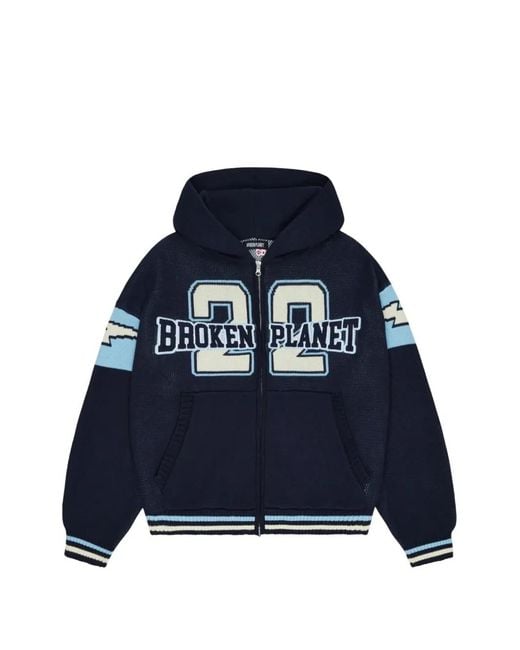 BROKEN PLANET Blue Varsity Zip-Up Hoodie