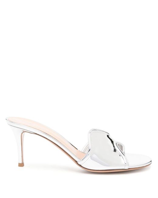 Gianvito Rossi White Tone Curved Upper Leather Mules