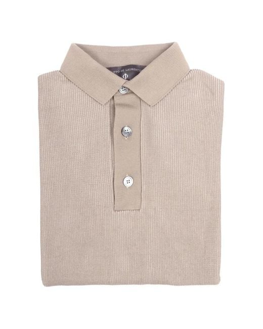 FILIPPO DE LAURENTIIS Natural Ribbed-Knit Short-Sleeve Polo Shirt for men