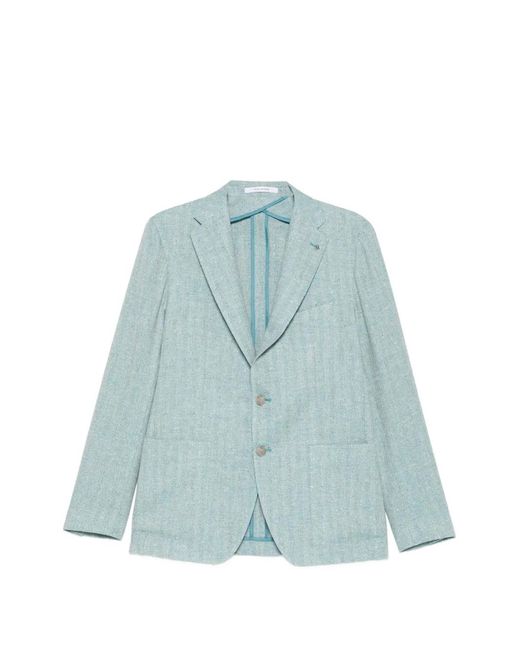 Tagliatore Blue Herringbone-Pattern Blazer for men