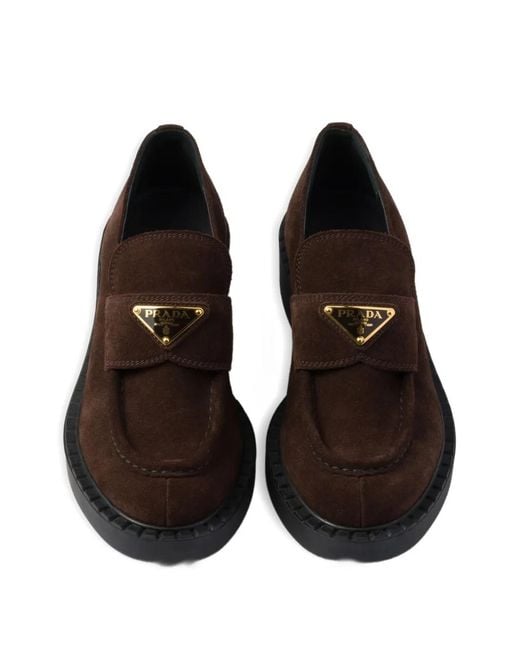 Prada Brown Mocassins À Plaque Logo