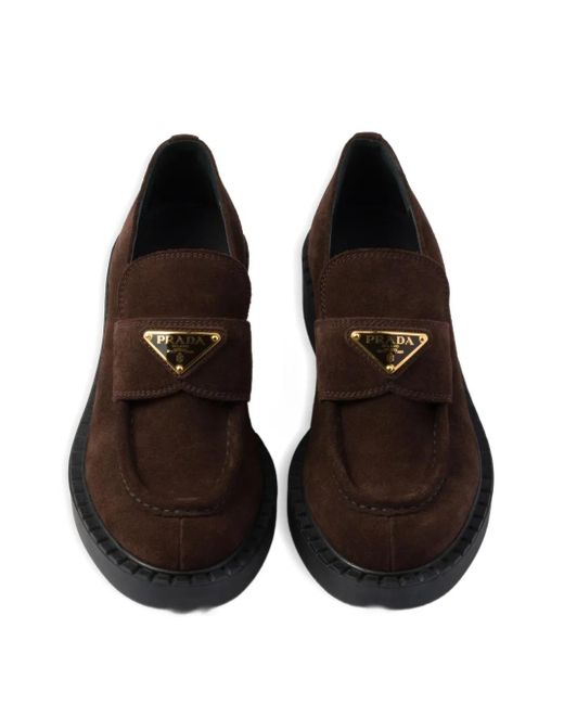 Prada Brown Loafer Aus Wildleder Mit Triangel-Logo