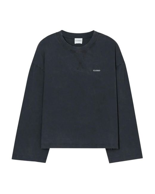 Closed Blue Crew-Neck Long-Sleeve Top