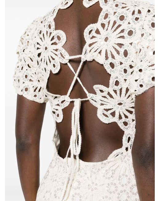 Maje White Sequin-embellished Crochet Minidress
