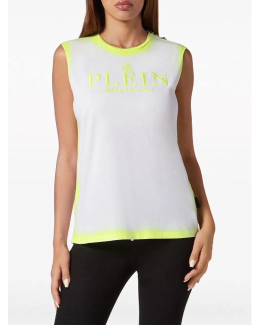 Philipp Plein White Logo-Embroidered Cotton Tank Top