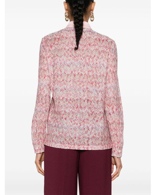 Missoni Pink Lamé-effect Chevron-knit Shirt