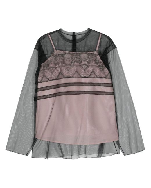 Sofie D'Hoore Gray Boise Embroidered-motif Tulle Blouse