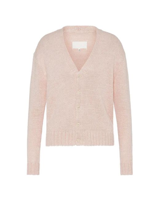 Maison Margiela White Ribbed V-Neck Cardigan